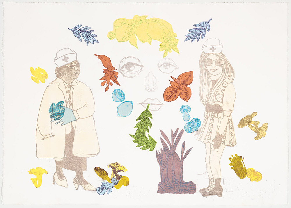 LeslieKerby_TheNewWay_2021 The New Way, monoprint with chine collé, 30 x 40 courtesy of Leslie Kerby