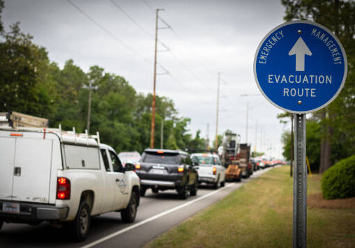 Cars at a standstill during a hurricane evacuation.